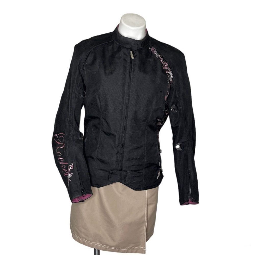 JOE ROCKET Black Riding Jacket Leguna Seca Moto Floral Design Women Size Medium